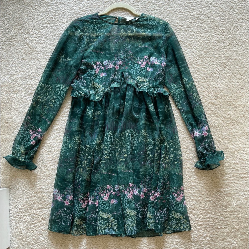 Ted Baker Green Floral-print Chiffon Mini Dress